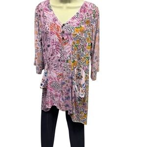 NWT.  S/M.  Sacred Threads Pink Multicolor Tunic Top.  LG/GR/GR.